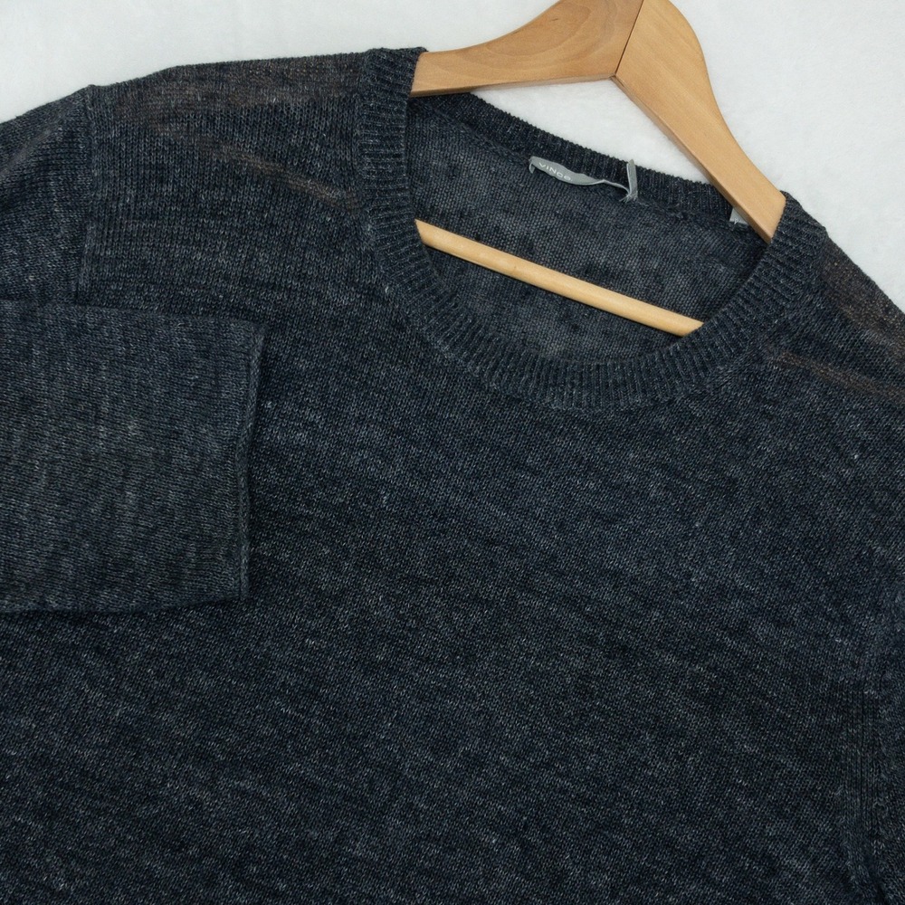 Vince Linen Sweater Mens Large Charcoal Gray Long Sleeve Crewneck Knit